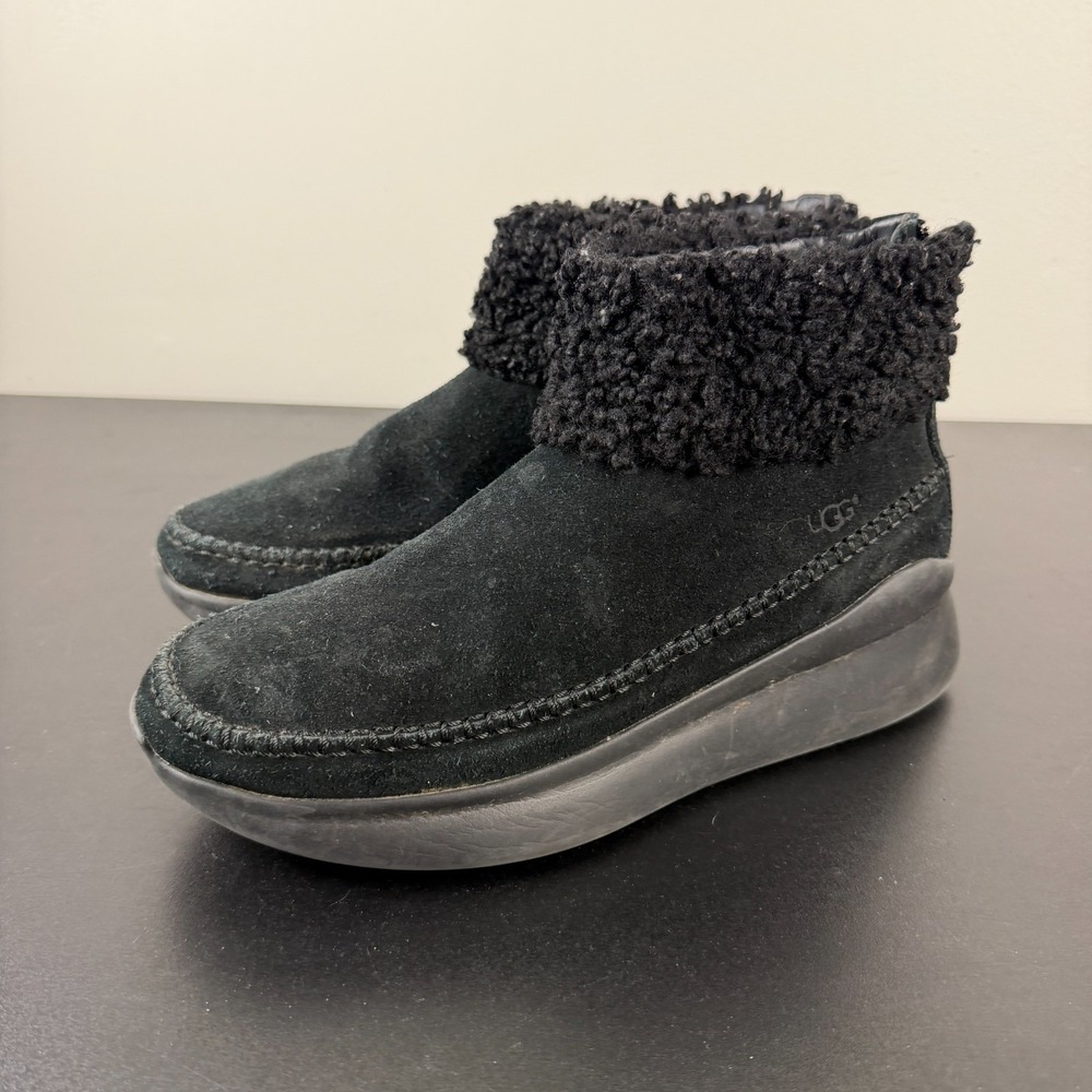 UGG Sneaker Ankle Bootie Women's Black 9.5 Faux Fur Suede 1096945 Casual Comfort